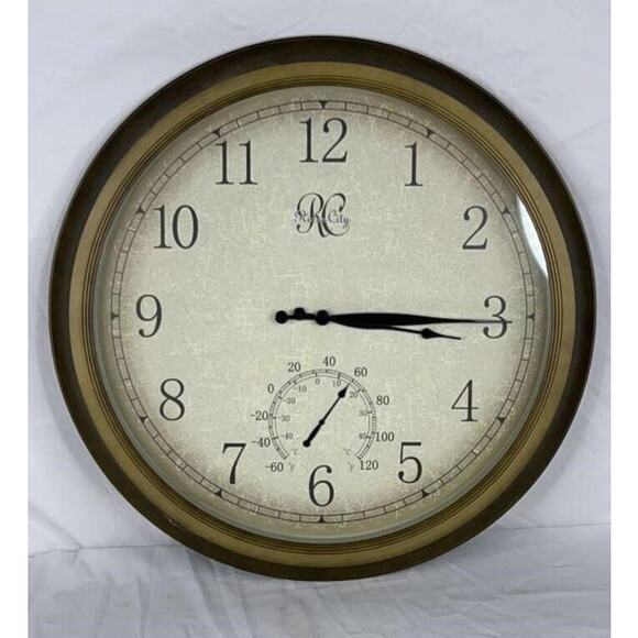 River City 24" Wall Clock No.6 Indoor Outdoor Temp Hygrometer Vintage Style - Picture 1 of 7